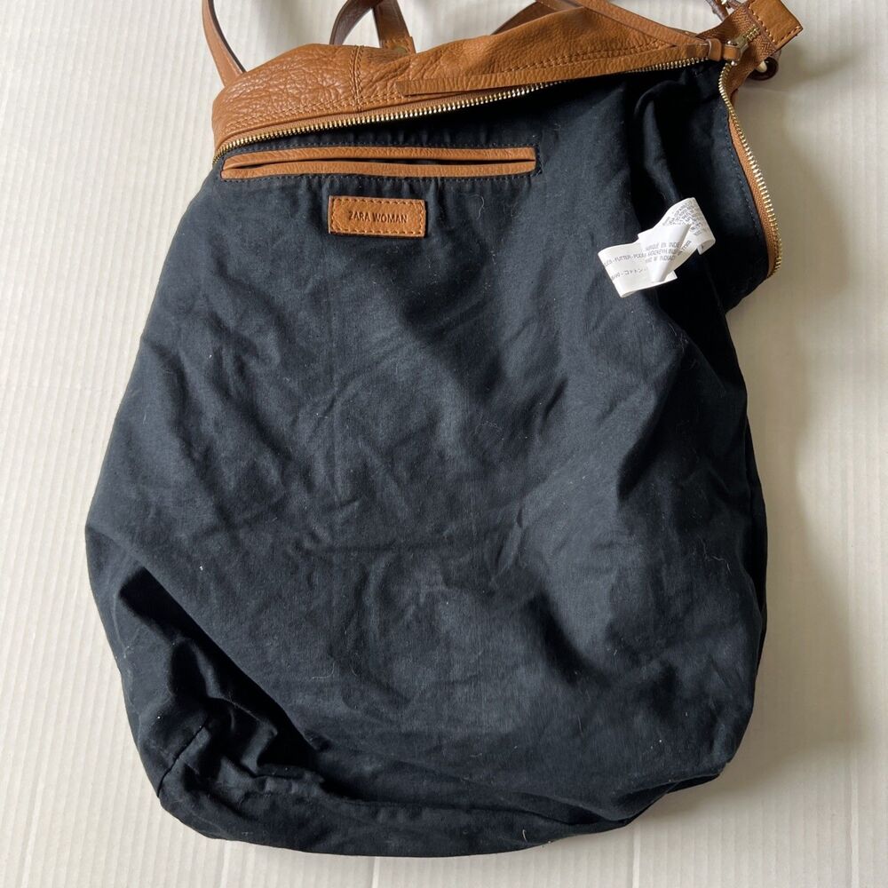 Zara Man/Women Brown Large Cow Leather Bag Backpack Convertible💖EXCELLENT💖 - Picture 9 of 12